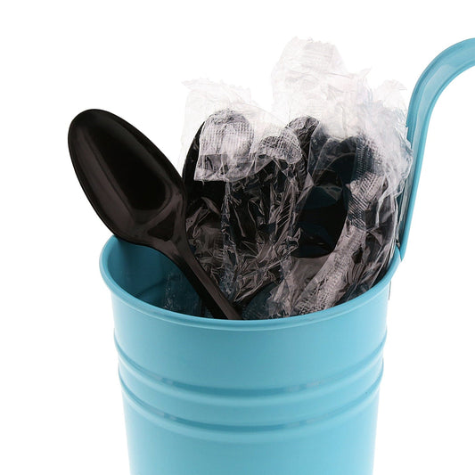 AmerCareRoyal Take-Out/Dine-In/Disposable Cutlery And Utensils/Disposable Cutlery/Disposable Spoons Medium Weight Black Polypropylene Individually Wrapped Teaspoons, Case of 1,000