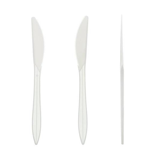 AmerCareRoyal Take-Out/Dine-In/Disposable Cutlery And Utensils/Disposable Cutlery/Disposable Knives Medium Weight White Polypropylene Individually Wrapped Knives, Case of 1,000