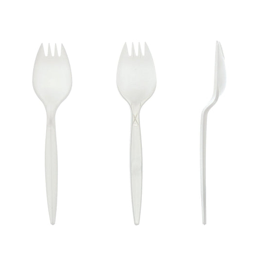 AmerCareRoyal Take-Out/Dine-In/Disposable Cutlery And Utensils/Disposable Cutlery/Disposable Spoons Medium Weight White Polypropylene Sporks, Case of 1,000