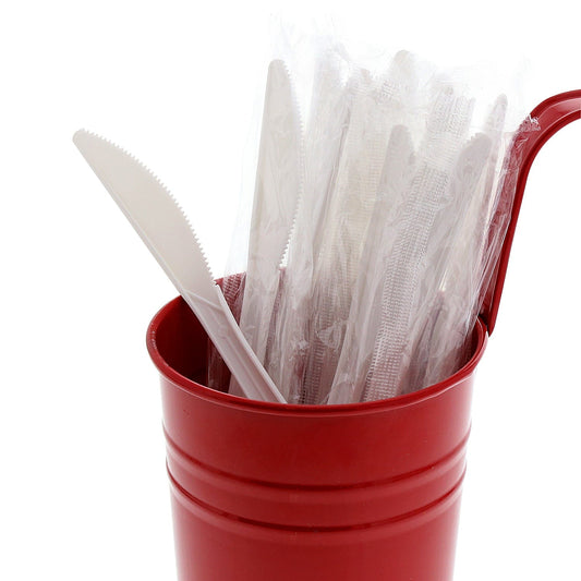AmerCareRoyal Take-Out/Dine-In/Disposable Cutlery And Utensils/Disposable Cutlery/Disposable Knives Medium Weight White Polypropylene Individually Wrapped Knives, Case of 1,000