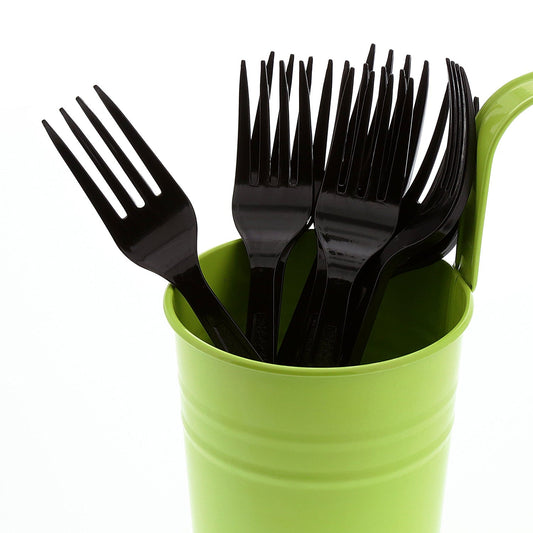 AmerCareRoyal Take-Out/Dine-In/Disposable Cutlery And Utensils/Disposable Cutlery/Disposable Forks Heavy Black Polystyrene Forks, Case of 1,000
