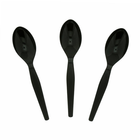 AmerCareRoyal Take-Out/Dine-In/Disposable Cutlery And Utensils/Disposable Cutlery/Disposable Spoons Medium Heavy Black Polystyrene Teaspoons, Case of 1,000