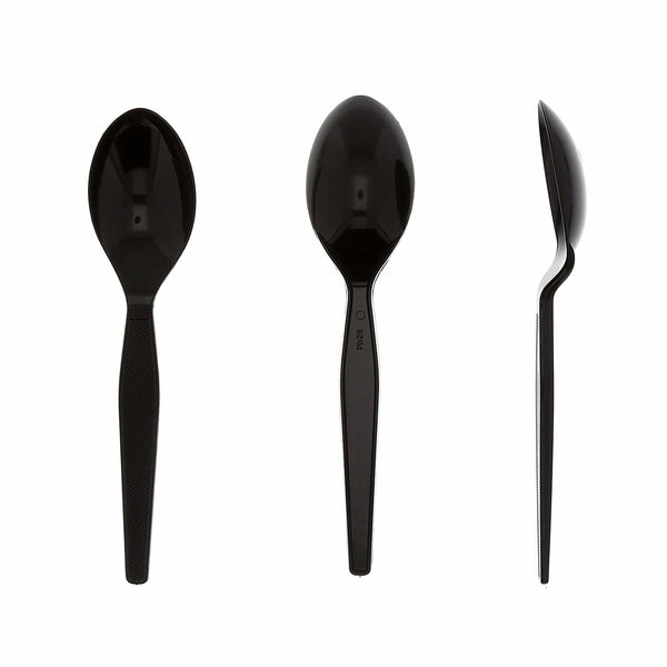 AmerCareRoyal Take-Out/Dine-In/Disposable Cutlery And Utensils/Disposable Cutlery/Disposable Spoons Medium Heavy Black Polystyrene Teaspoons, Case of 1,000