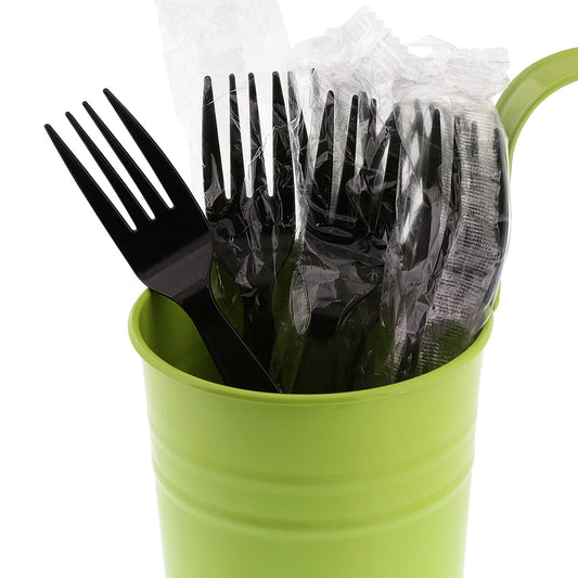 AmerCareRoyal Take-Out/Dine-In/Disposable Cutlery And Utensils/Disposable Cutlery/Disposable Forks Medium Heavy Black Polystyrene Individually Wrapped Forks, Case of 1,000