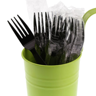 AmerCareRoyal Take-Out/Dine-In/Disposable Cutlery And Utensils/Disposable Cutlery/Disposable Forks Medium Heavy Black Polystyrene Individually Wrapped Forks, Case of 1,000
