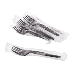 AmerCareRoyal Take-Out/Dine-In/Disposable Cutlery And Utensils/Disposable Cutlery/Disposable Forks Medium Heavy Black Polystyrene Individually Wrapped Forks, Case of 1,000