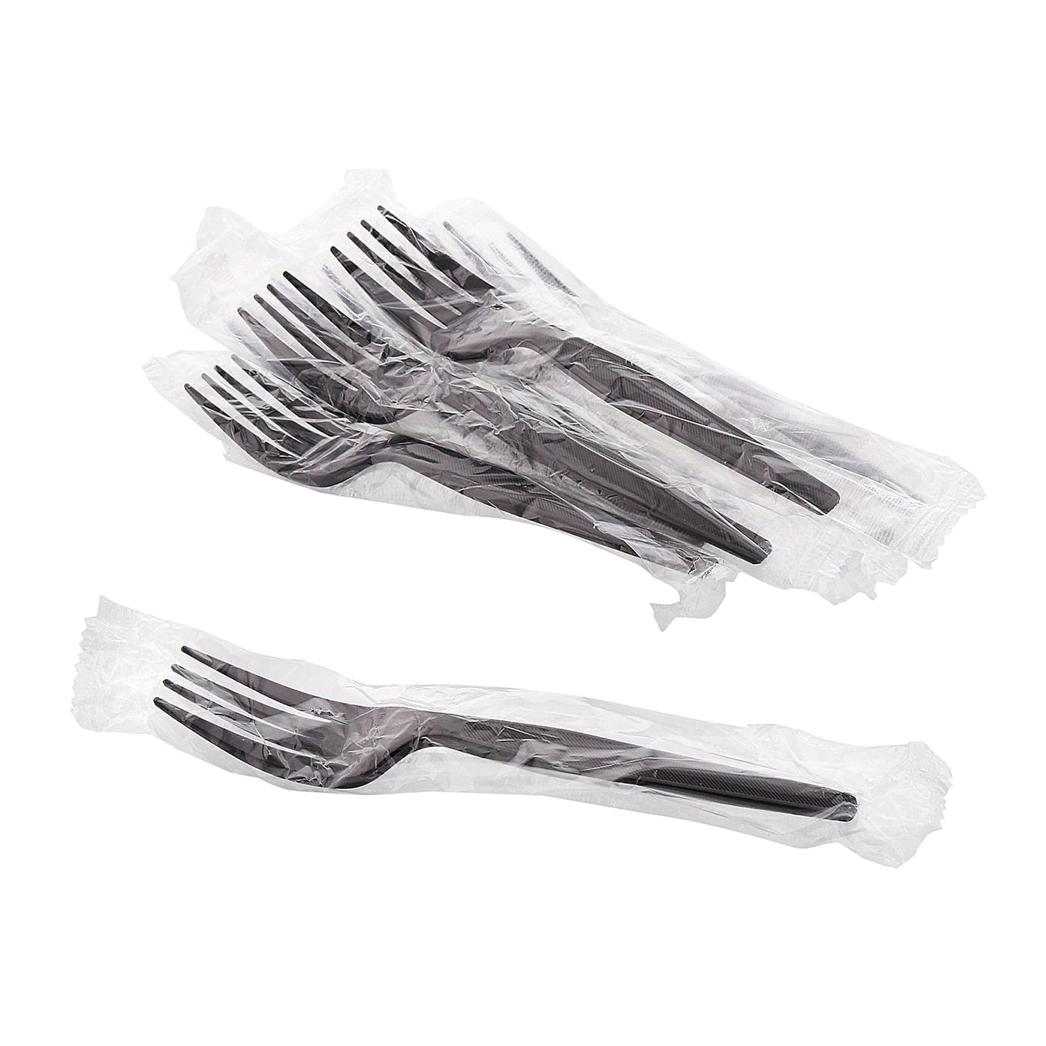 AmerCareRoyal Take-Out/Dine-In/Disposable Cutlery And Utensils/Disposable Cutlery/Disposable Forks Medium Heavy Black Polystyrene Individually Wrapped Forks, Case of 1,000