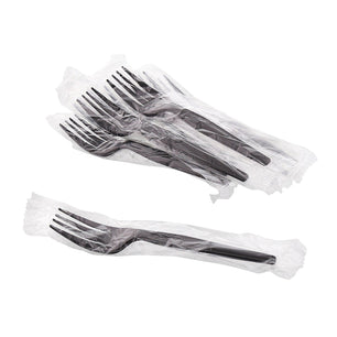 AmerCareRoyal Take-Out/Dine-In/Disposable Cutlery And Utensils/Disposable Cutlery/Disposable Forks Medium Heavy Black Polystyrene Individually Wrapped Forks, Case of 1,000