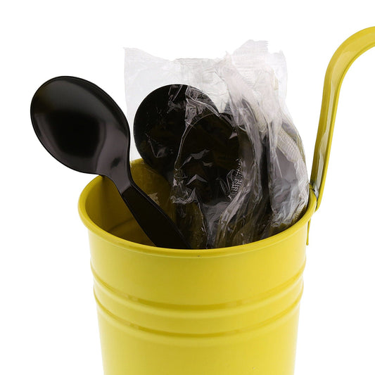 AmerCareRoyal Take-Out/Dine-In/Disposable Cutlery And Utensils/Disposable Cutlery/Disposable Spoons Medium Heavy Black Polystyrene Individually Wrapped Soup Spoons, Case of 1,000