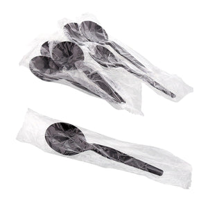 AmerCareRoyal Take-Out/Dine-In/Disposable Cutlery And Utensils/Disposable Cutlery/Disposable Spoons Medium Heavy Black Polystyrene Individually Wrapped Soup Spoons, Case of 1,000