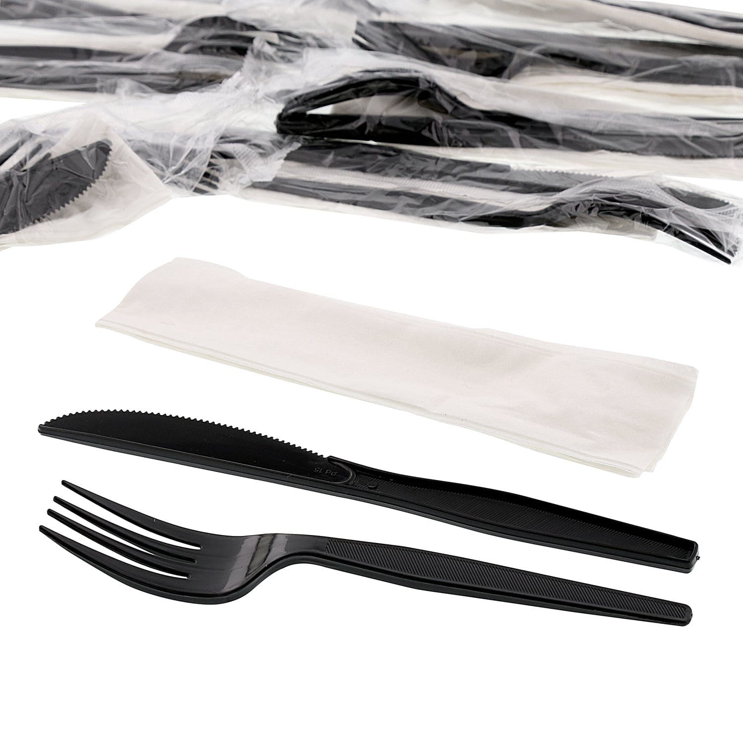 AmerCareRoyal Take-Out/Dine-In/Disposable Cutlery And Utensils/Disposable Cutlery/Disposable Cutlery Kits 3 Piece Kit Black Medium Heavy Weight Fork-Knife-12" x 13" Napkin, Case of 500