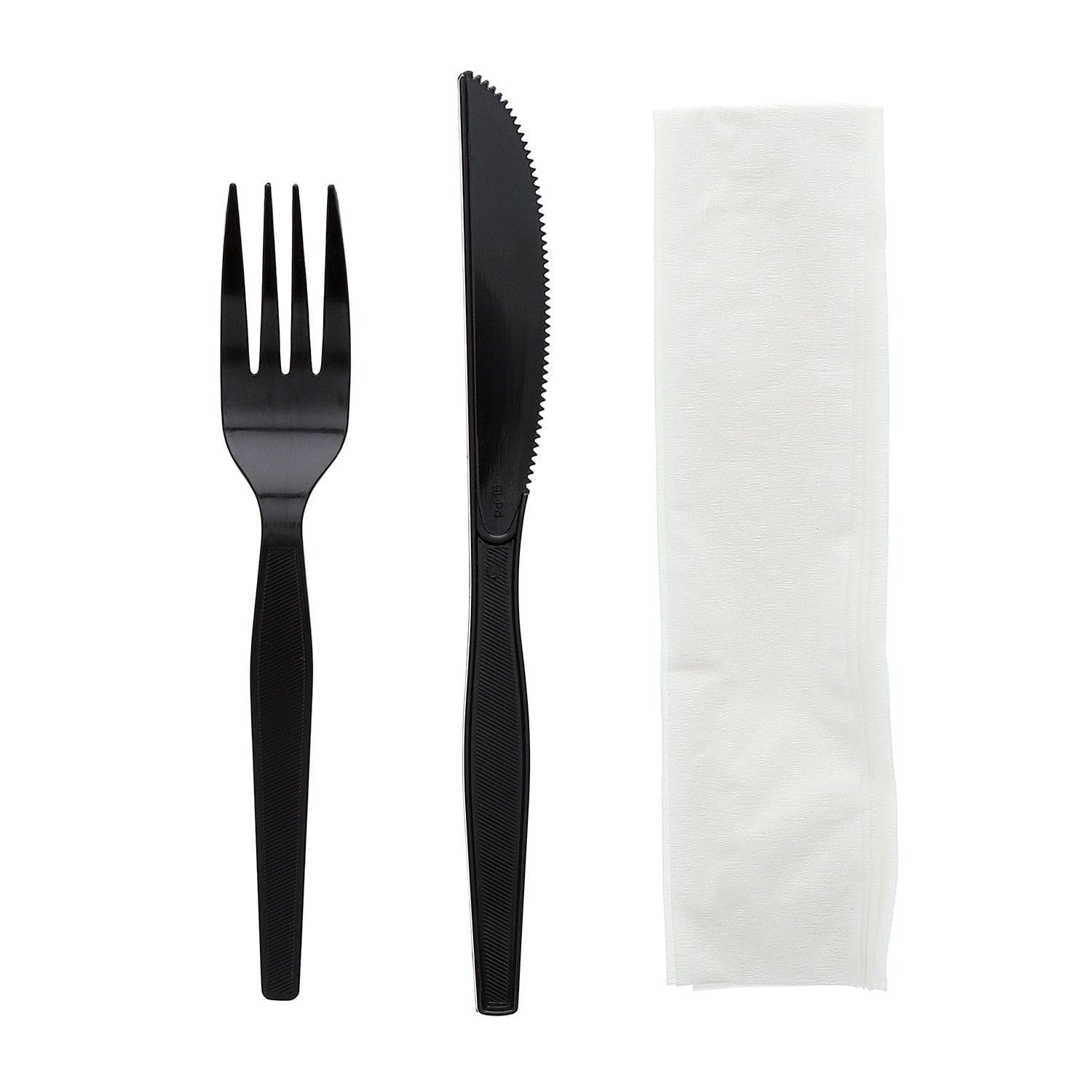 AmerCareRoyal Take-Out/Dine-In/Disposable Cutlery And Utensils/Disposable Cutlery/Disposable Cutlery Kits 3 Piece Kit Black Medium Heavy Weight Fork-Knife-12" x 13" Napkin, Case of 500