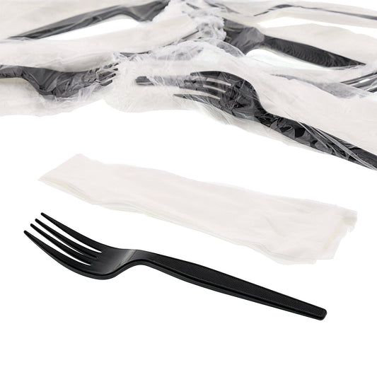 AmerCareRoyal Take-Out/Dine-In/Disposable Cutlery And Utensils/Disposable Cutlery/Disposable Cutlery Kits Case of 1,000 2 Piece Kit Black Medium Heavy Weight Fork-13" x 17" Napkin, Case of 1,000 or Pallet (42 Cases)