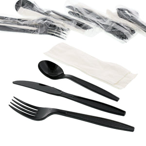 AmerCareRoyal Take-Out/Dine-In/Disposable Cutlery And Utensils/Disposable Cutlery/Disposable Cutlery Kits 4 Piece Kit Black Heavy Weight Fork-Knife-Soup Spoon-13