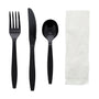 AmerCareRoyal Take-Out/Dine-In/Disposable Cutlery And Utensils/Disposable Cutlery/Disposable Cutlery Kits 4 Piece Kit Black Heavy Weight Fork-Knife-Soup Spoon-13