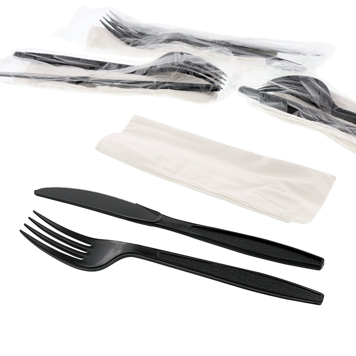AmerCareRoyal Take-Out/Dine-In/Disposable Cutlery And Utensils/Disposable Cutlery/Disposable Cutlery Kits 3 Piece Kit Black Heavy Weight Fork-Knife-13" x 17" Napkin, Case of 500