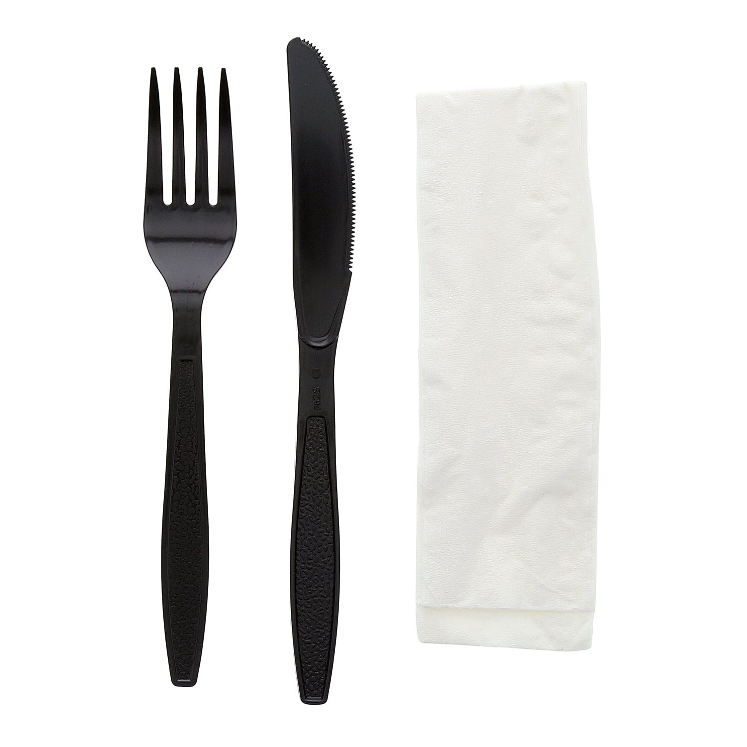 AmerCareRoyal Take-Out/Dine-In/Disposable Cutlery And Utensils/Disposable Cutlery/Disposable Cutlery Kits 3 Piece Kit Black Heavy Weight Fork-Knife-13" x 17" Napkin, Case of 500