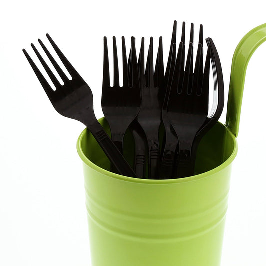 AmerCareRoyal Take-Out/Dine-In/Disposable Cutlery And Utensils/Disposable Cutlery/Disposable Forks Medium Heavy Weight Black Polypropylene Forks, Case of 1,000