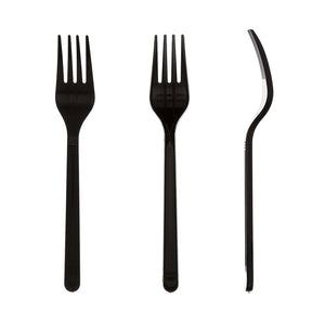 AmerCareRoyal Take-Out/Dine-In/Disposable Cutlery And Utensils/Disposable Cutlery/Disposable Forks Medium Heavy Weight Black Polypropylene Forks, Case of 1,000