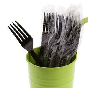 AmerCareRoyal Take-Out/Dine-In/Disposable Cutlery and Utensils/Cutlery/Forks Heavy Weight Black Polypropylene Individually Wrapped Forks, Case of 1,000