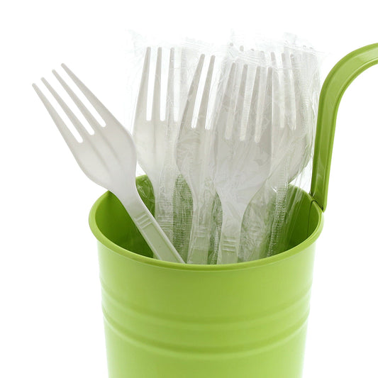 AmerCareRoyal Take-Out/Dine-In/Disposable Cutlery And Utensils/Disposable Cutlery/Disposable Forks Medium Heavy Weight White Polypropylene Individually Wrapped Forks, Case of 1,000