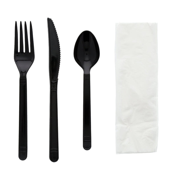 AmerCareRoyal Take-Out/Dine-In/Disposable Cutlery And Utensils/Disposable Cutlery/Disposable Cutlery Kits 4 Piece Kit Black Heavy Weight Fork-Knife-Teaspoon-13