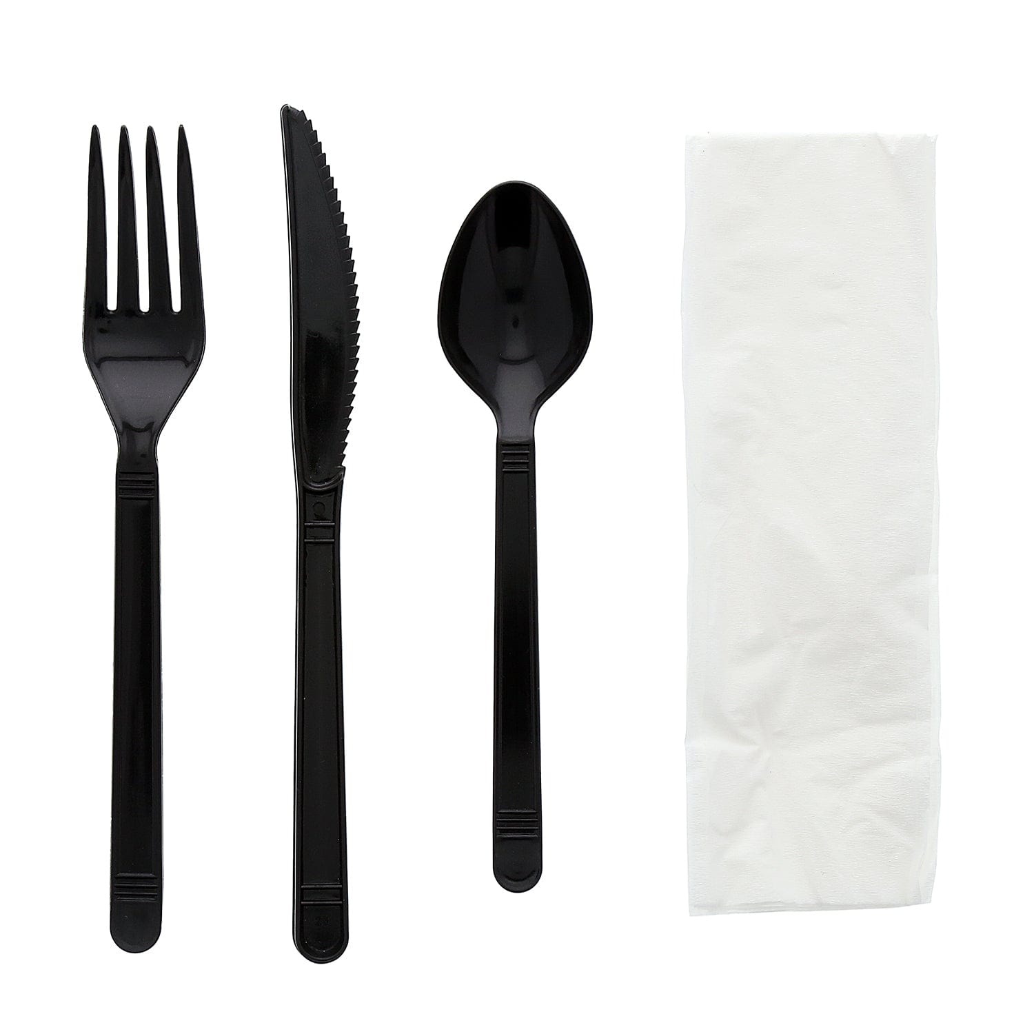 AmerCareRoyal Take-Out/Dine-In/Disposable Cutlery And Utensils/Disposable Cutlery/Disposable Cutlery Kits 4 Piece Kit Black Heavy Weight Fork-Knife-Teaspoon-13" x 17" Napkin, Case of 250