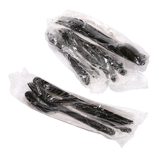 AmerCareRoyal Take-Out/Dine-In/Disposable Cutlery And Utensils/Disposable Cutlery/Disposable Cutlery Kits 4 Piece Kit Black Medium Heavy Fork-Spoon-Knife-12" x 13" Napkin, Case of 500
