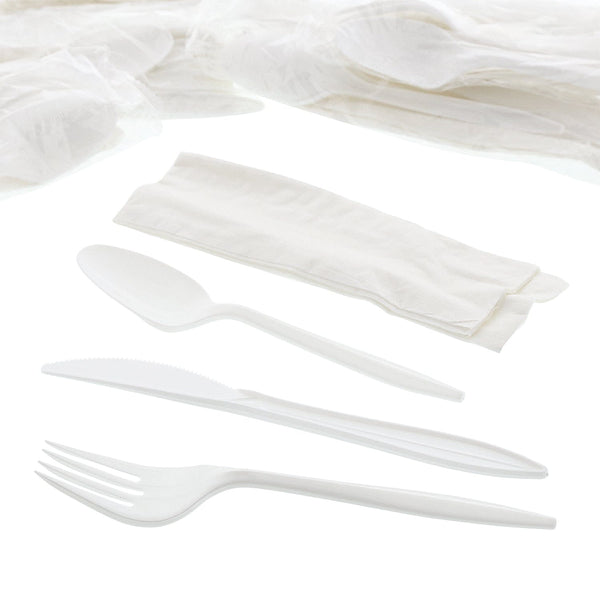 AmerCareRoyal Take-Out/Dine-In/Disposable Cutlery And Utensils/Disposable Cutlery/Disposable Cutlery Kits 4 Piece Kit White Medium Weight Fork-Knife-Teaspoon-12