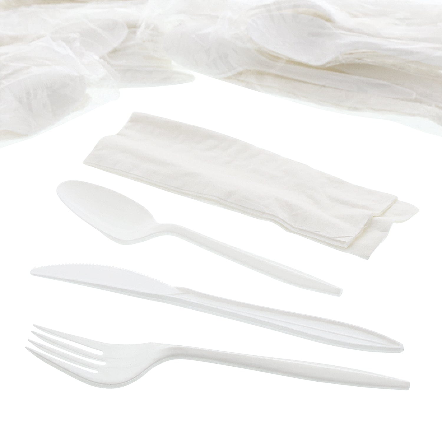 AmerCareRoyal Take-Out/Dine-In/Disposable Cutlery And Utensils/Disposable Cutlery/Disposable Cutlery Kits 4 Piece Kit White Medium Weight Fork-Knife-Teaspoon-12" x 13" Napkin, Case of 250