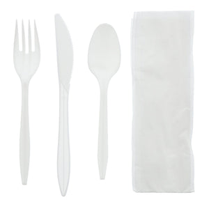 AmerCareRoyal Take-Out/Dine-In/Disposable Cutlery And Utensils/Disposable Cutlery/Disposable Cutlery Kits 4 Piece Kit White Medium Weight Fork-Knife-Teaspoon-12