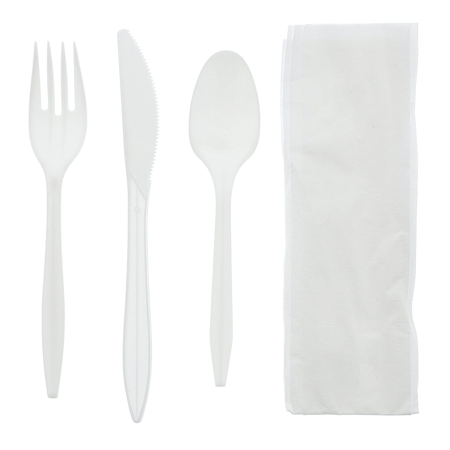 AmerCareRoyal Take-Out/Dine-In/Disposable Cutlery And Utensils/Disposable Cutlery/Disposable Cutlery Kits 4 Piece Kit White Medium Weight Fork-Knife-Teaspoon-12" x 13" Napkin, Case of 250