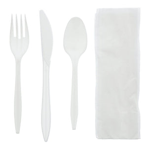 AmerCareRoyal Take-Out/Dine-In/Disposable Cutlery And Utensils/Disposable Cutlery/Disposable Cutlery Kits 4 Piece Kit White Medium Weight Fork-Knife-Teaspoon-12