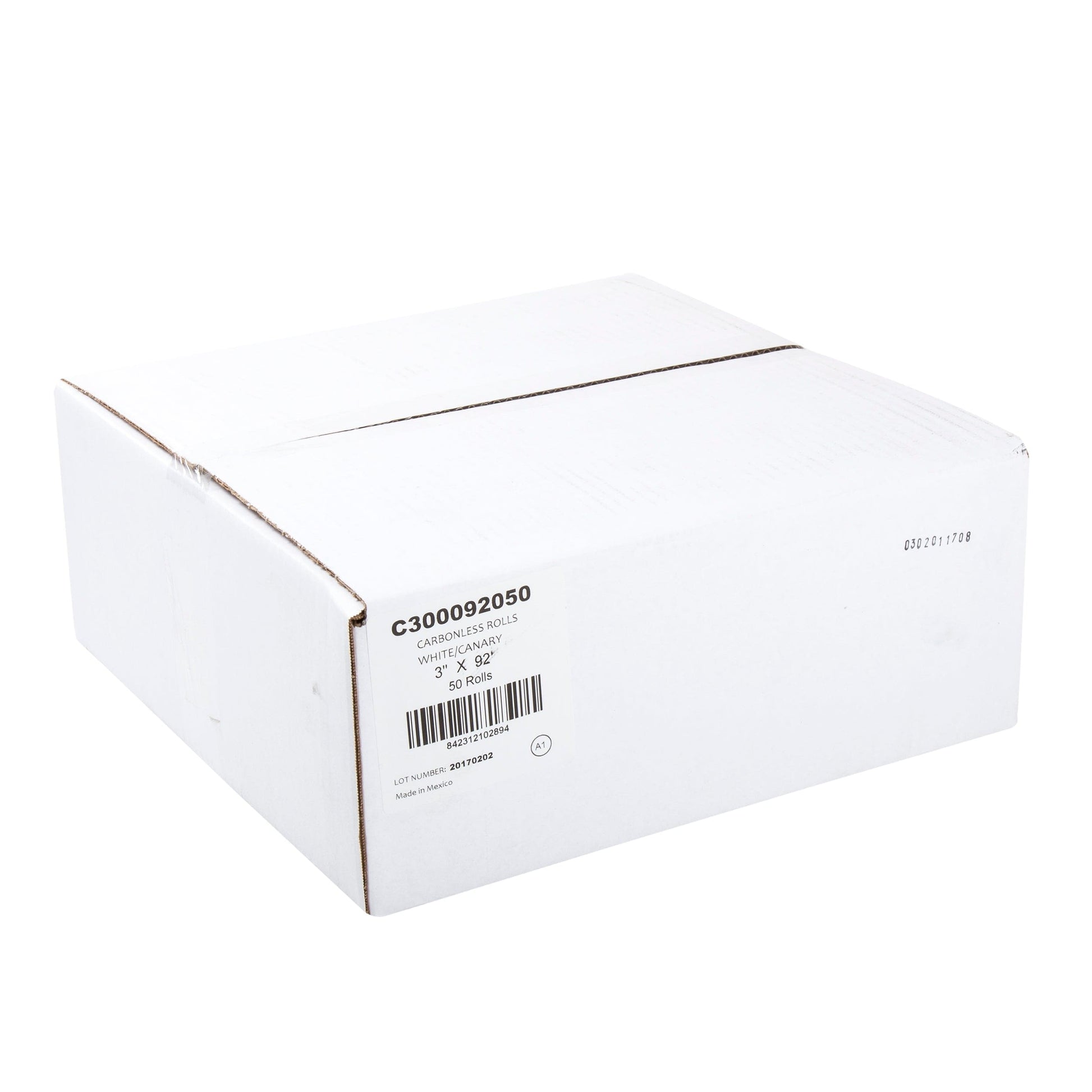 AmerCareRoyal POS Supplies/Carbonless Register Rolls 3" x 92' 2 Ply 7/16" ID Core White/Canary Copy Register Rolls, Case of 50