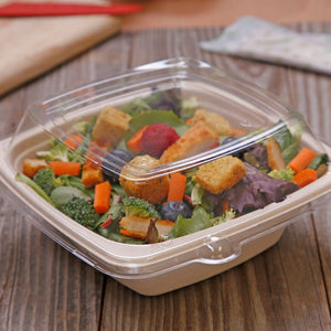 CiboWares.com Take-Out/Dine-In/Disposable Tableware/Disposable Bowls Clear Lid for 24-32-40 oz. Square Tan Bowls, Case of 300