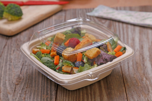 CiboWares.com Take-Out/Dine-In/Disposable Tableware/Disposable Bowls Clear Lid for 24-32-40 oz. Square Tan Bowls, Case of 300