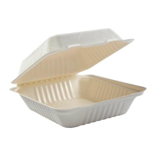 CiboWares Take-Out/Dine-In/Take Out Packaging/Take Out Food Boxes 7.875" x 8" x 3.19" Medium Molded Fiber Deep Hinged Lid Containers PLA Lined, Case of 160