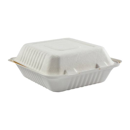 CiboWares Take-Out/Dine-In/Take Out Packaging/Take Out Food Boxes 7.875" x 8" x 3.19" Medium Molded Fiber Deep Hinged Lid Containers PLA Lined, Case of 160