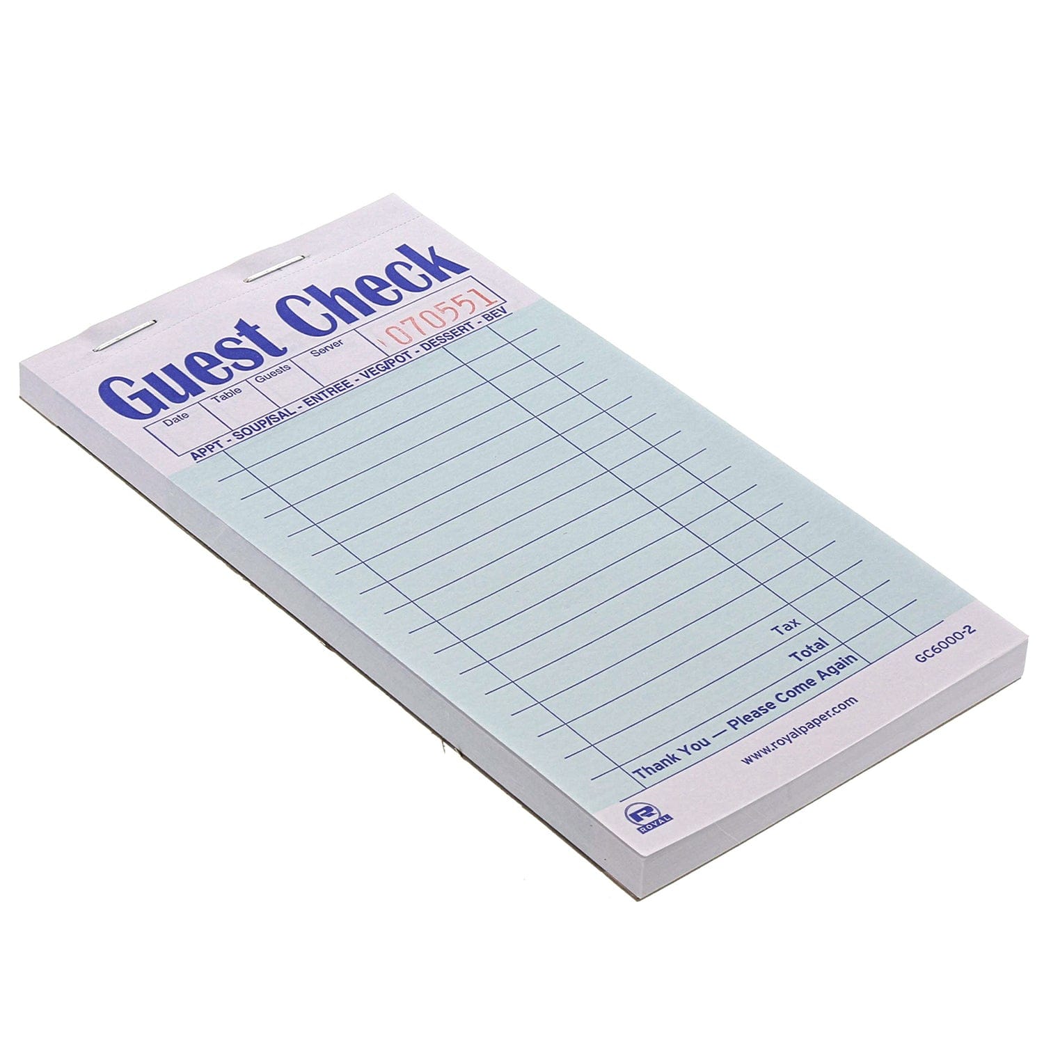 Green Interleave Carbon Guest Checks-2 Part Booked, Case of 50