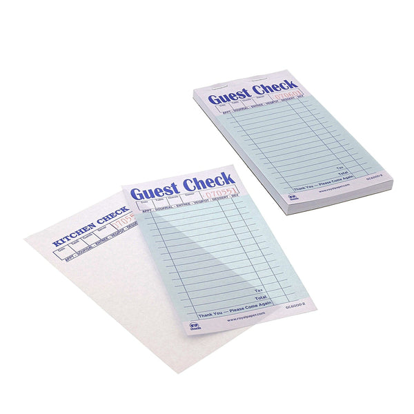 CiboWares.com POS Supplies/Guest Checks and Order Pads/Multiple Copy Case of 50 Green Interleave Carbon Guest Checks-2 Part Booked, 10 & 50