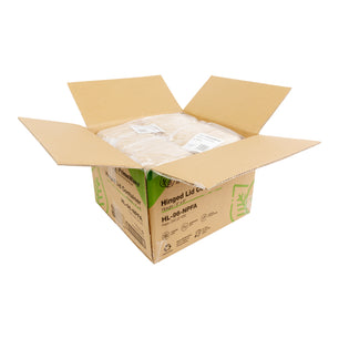 open case of No added PFAS Hoagie Molded Fiber Hinged Lid/Clamshell Container