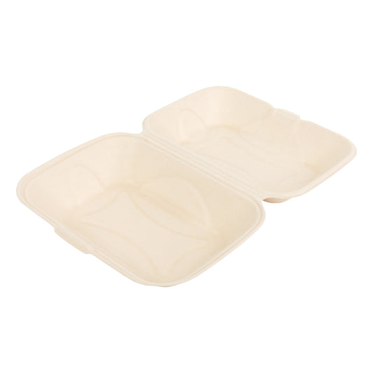 No added PFAS Hoagie Molded Fiber Hinged Lid/Clamshell Container open view
