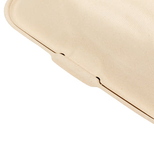 No added PFAS Hoagie Molded Fiber Hinged Lid/Clamshell Container latch close-up