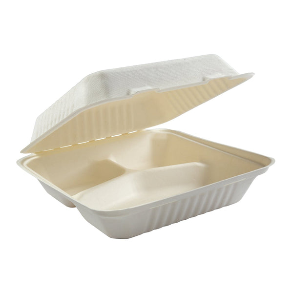 3 Compartment Large Clamshell Takeout Containers - Divided Hinged Box