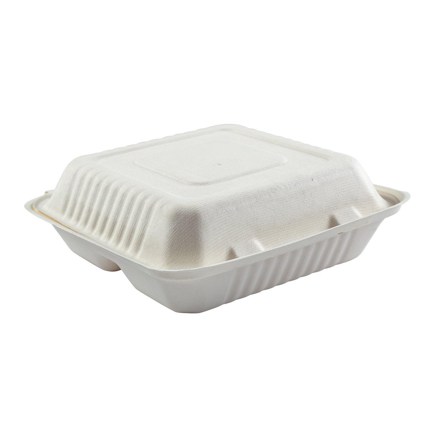 CiboWares Take-Out/Dine-In/Take Out Packaging/Take Out Food Boxes 9" x 9" x 3.19" Large 3 Section Molded Fiber Clamshell/Hinged Lid Containers, Case of 200