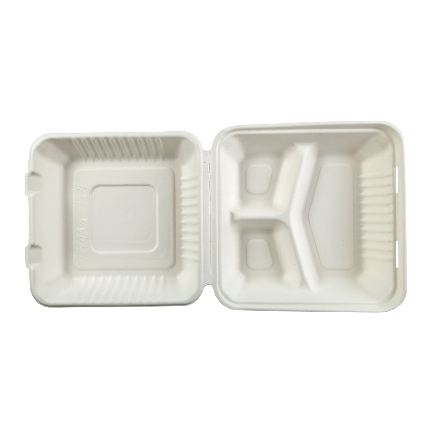 CiboWares Take-Out/Dine-In/Take Out Packaging/Take Out Food Boxes 9" x 9" x 3.19" Large 3 Section Molded Fiber Clamshell/Hinged Lid Containers, Case of 200