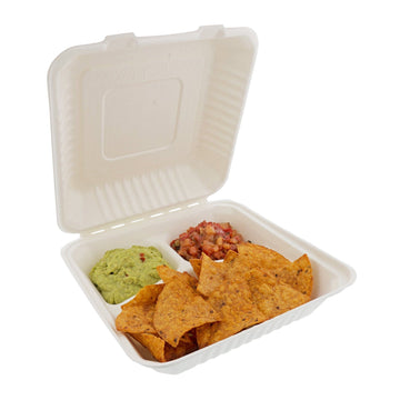 Huhtamaki 68007 Catering Hinged Clamshell Food Container 9 x 13 x 3,  Molded Fiber, 1-Compartment