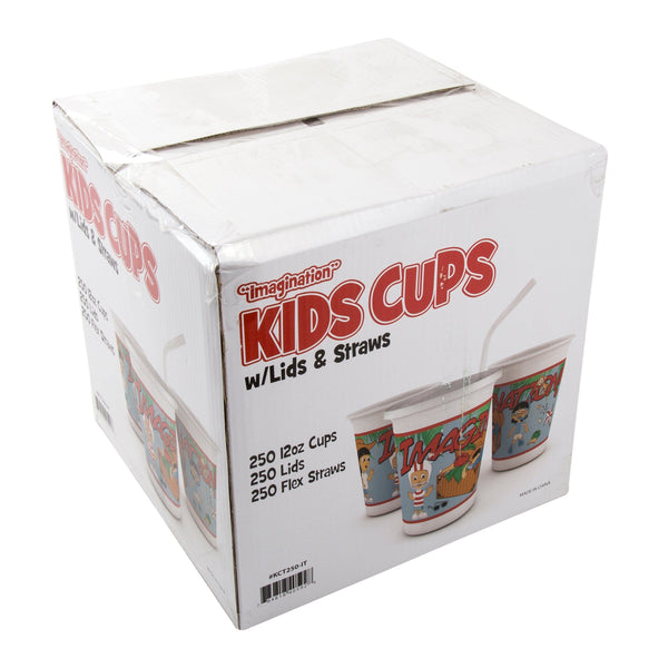 AmerCareRoyal Take-Out/Dine-In/Kids Products/Kids Cups 12 oz. Imagination Theme Thermo Cups with Straws and Lids, Case of 250