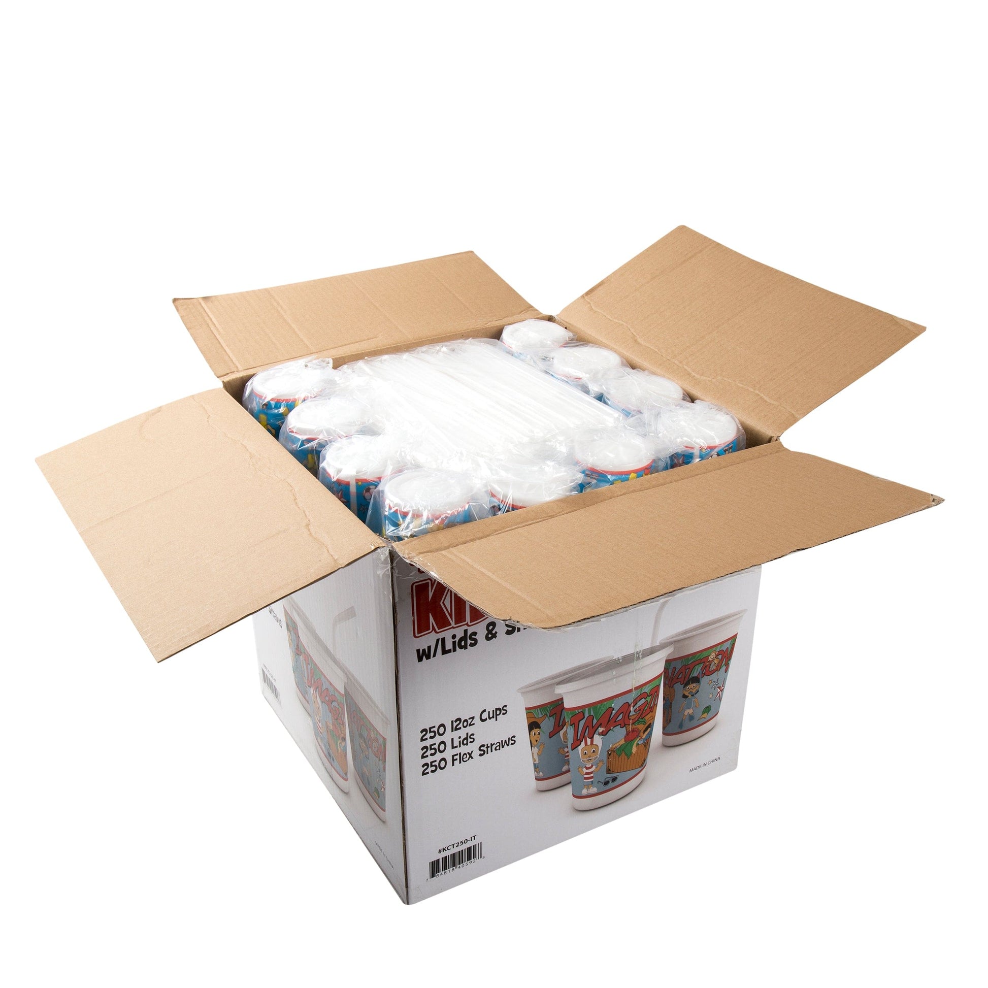 AmerCareRoyal Take-Out/Dine-In/Kids Products/Kids Cups 12 oz. Imagination Theme Thermo Cups with Straws and Lids, Case of 250