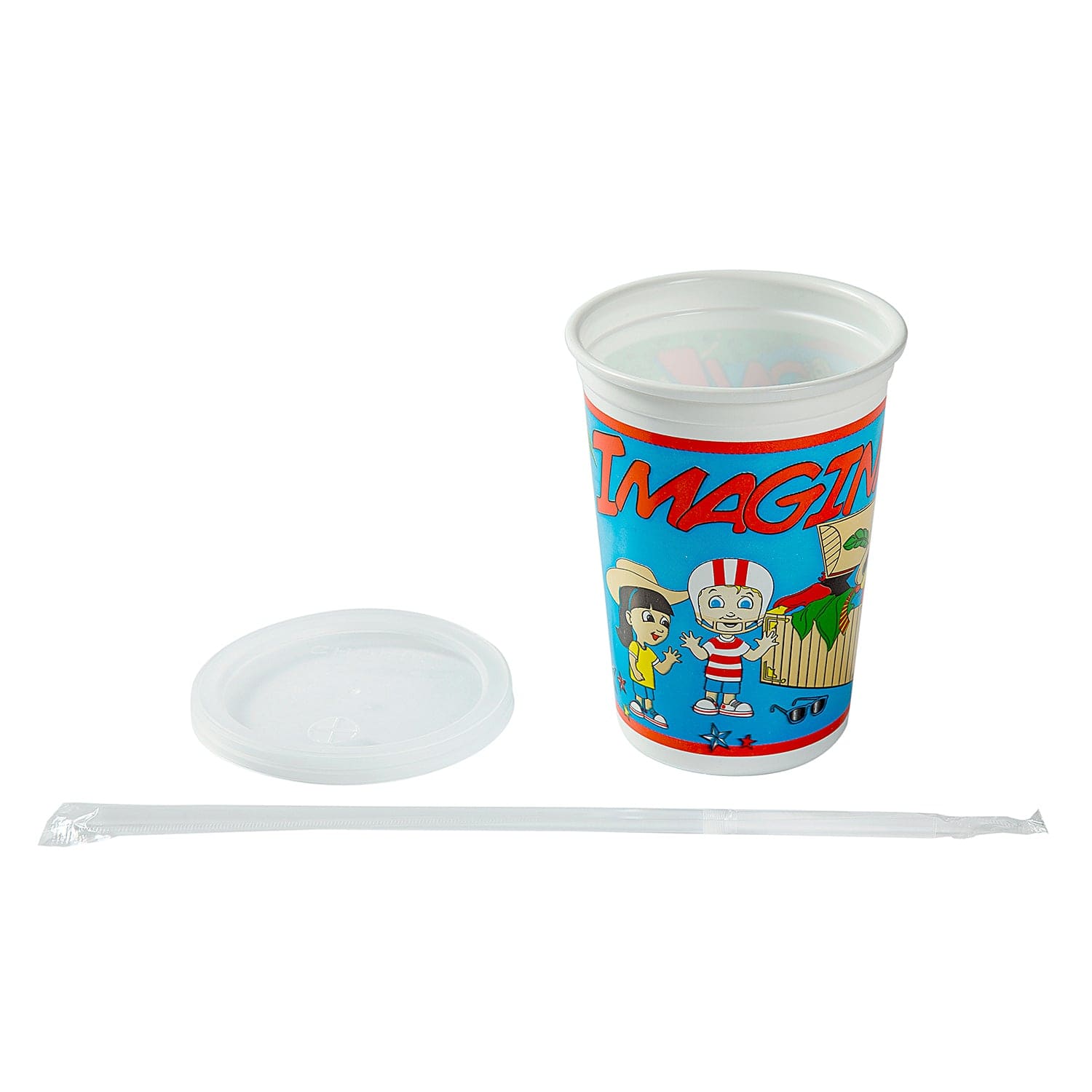 AmerCareRoyal Take-Out/Dine-In/Kids Products/Kids Cups 12 oz. Imagination Theme Thermo Cups with Straws and Lids, Case of 250